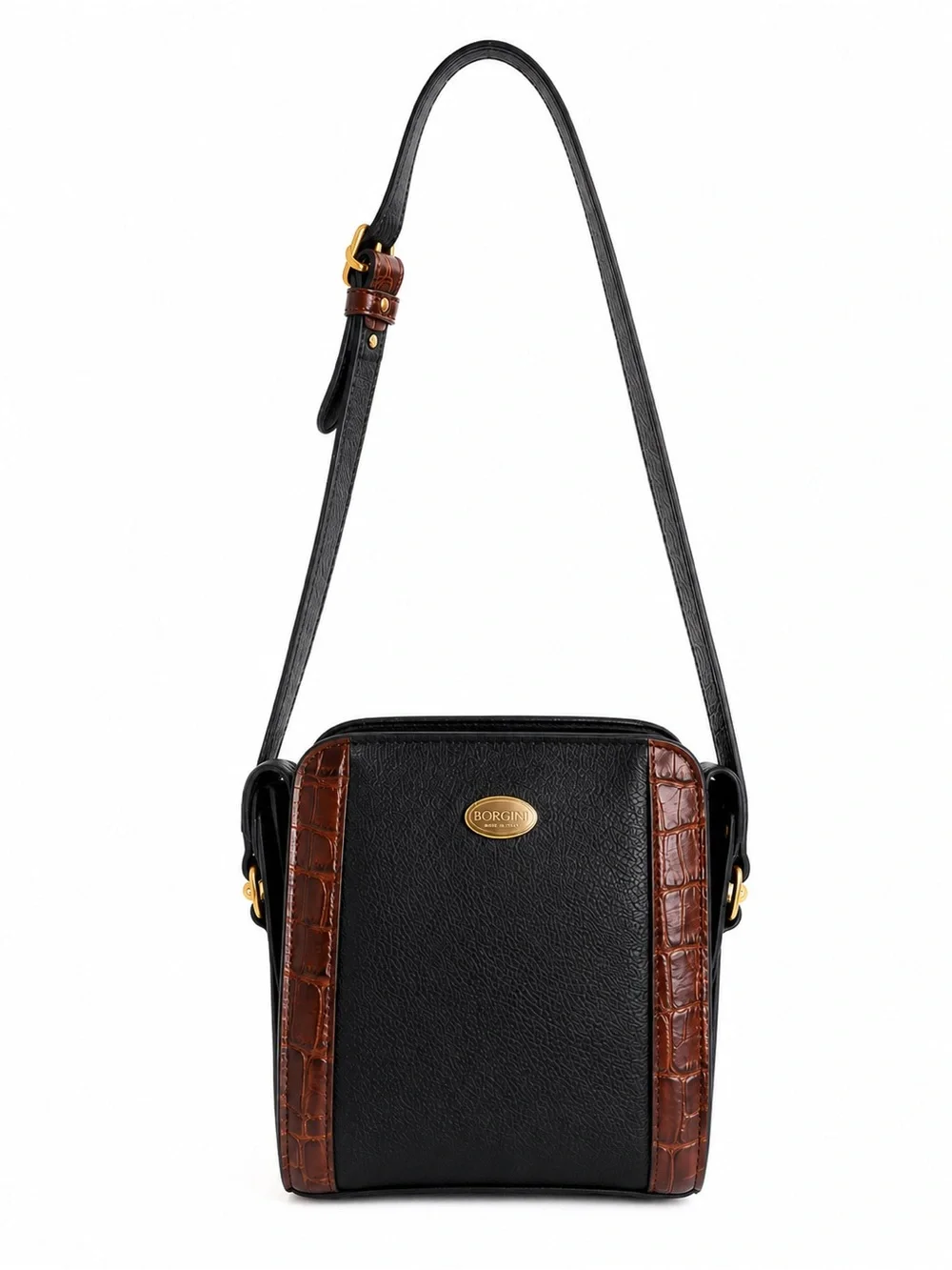 Bally Vintage Leather Crossbody Bag Black Brown Croc Embossed Shoulder Purse